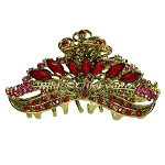 Haargreifer L Vintage Haarkneifer Haarklammer Metall & Strass rot pink gold 5117f